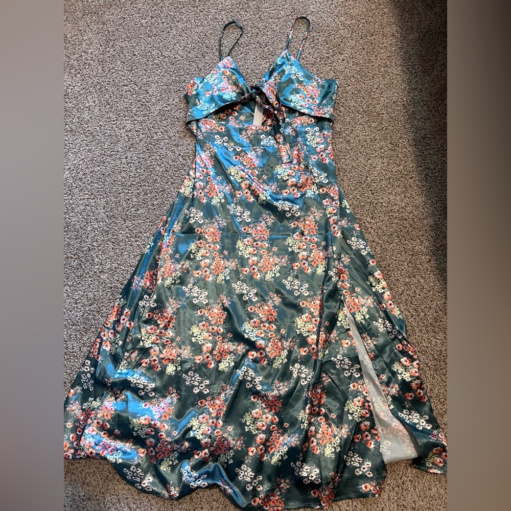 Floral Satin Evening Gown